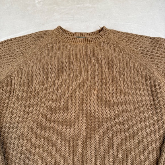 Eddie Bauer Mens XL Brown Cotton Shaker Rib Knit Crewneck Sweater Made in UK - Picture 2 of 6